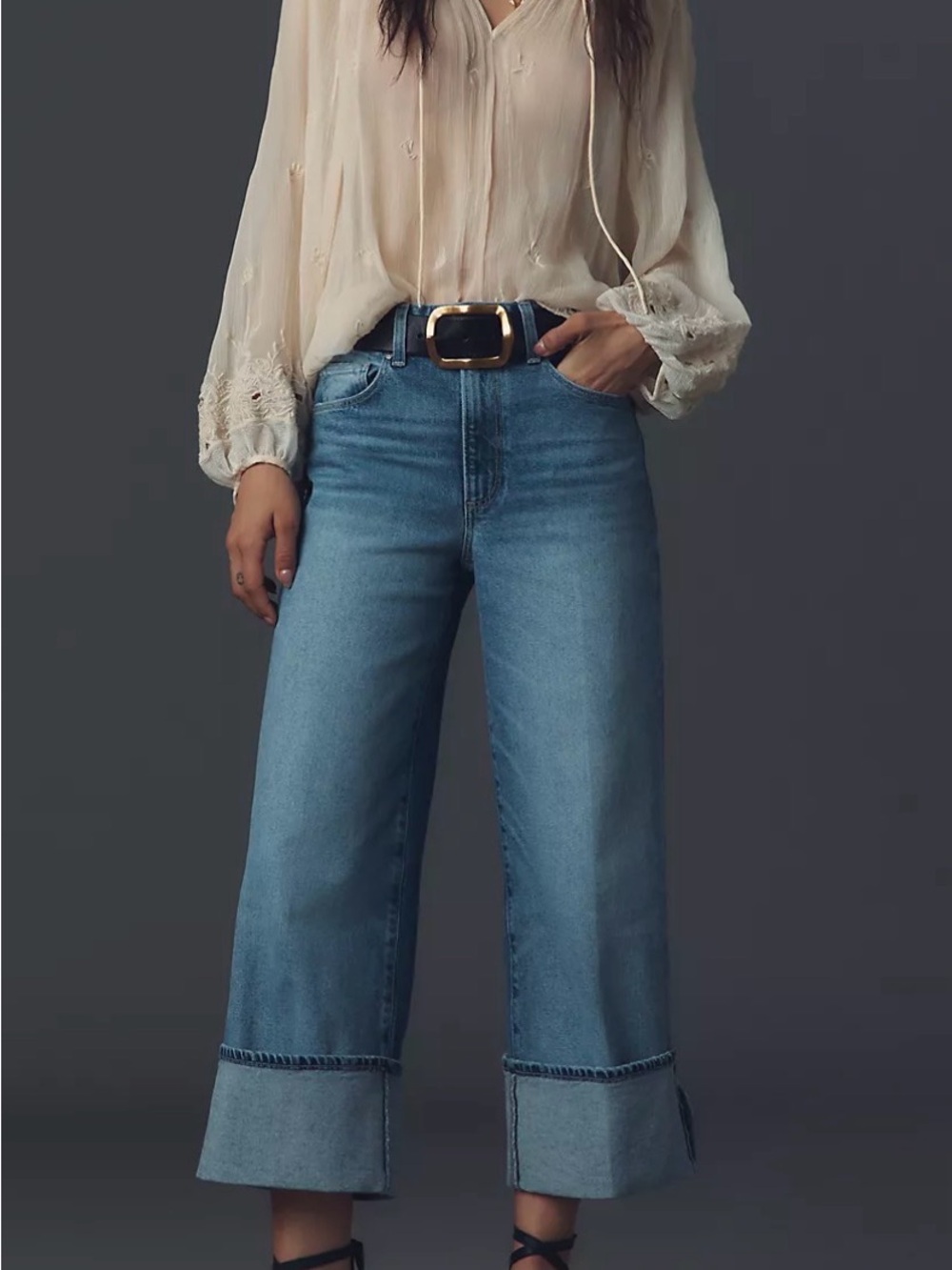 PAIGE Sasha High-Rise Cuffed Wide-Leg Ankle Jeans